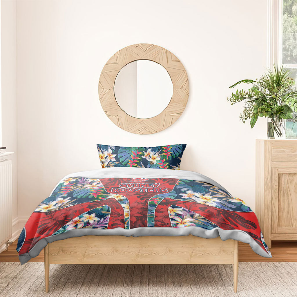 Sydney Roosters Bedding Set Tropical Hibiscus Floral Pattern With Red And Blue Accents
