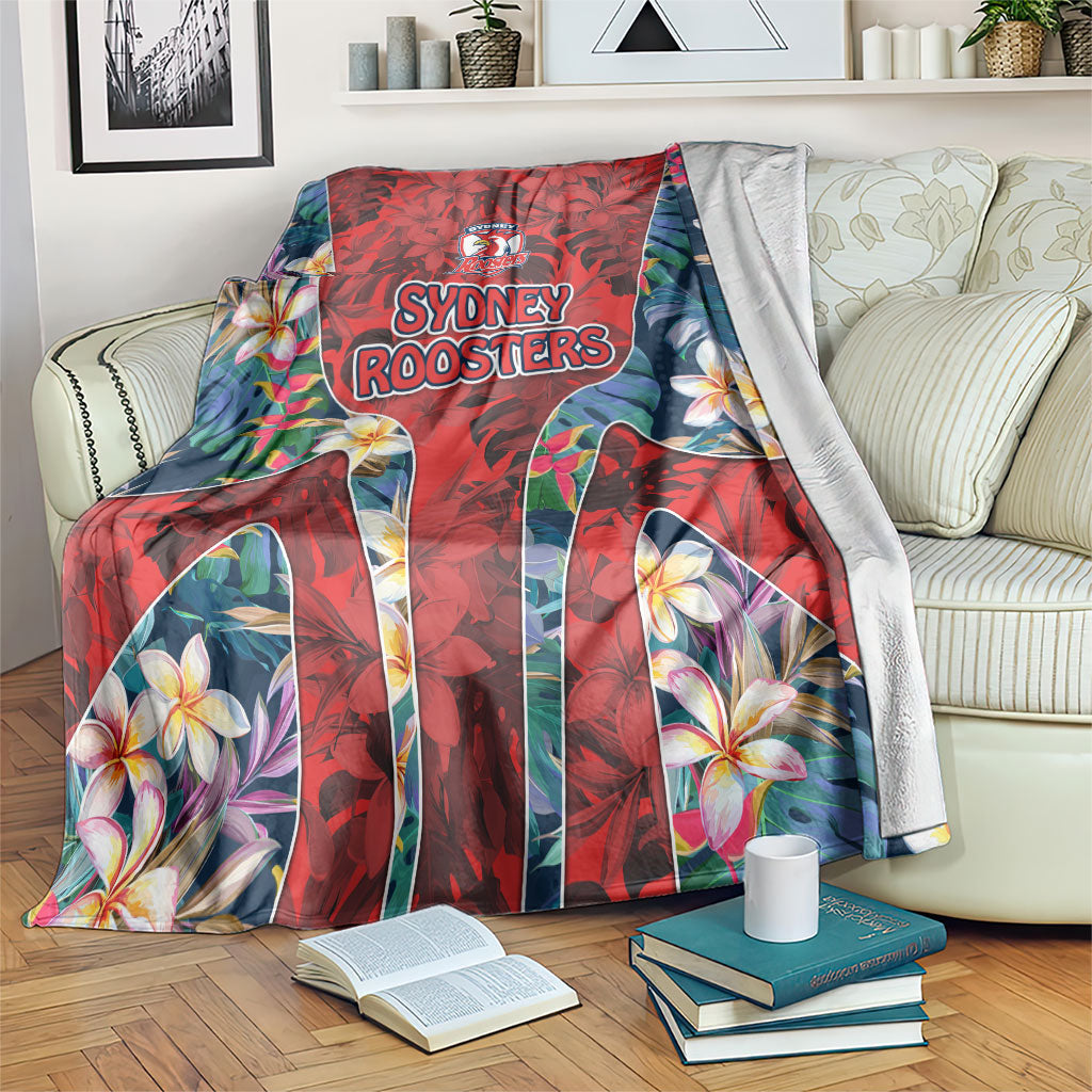 Sydney Roosters Blanket Tropical Hibiscus Floral Pattern With Red And Blue Accents