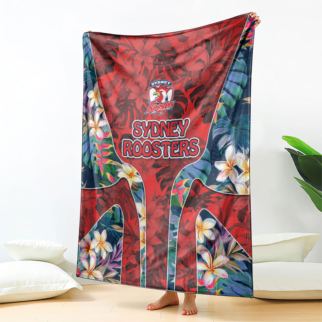 Sydney Roosters Blanket Tropical Hibiscus Floral Pattern With Red And Blue Accents