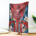 Sydney Roosters Blanket Tropical Hibiscus Floral Pattern With Red And Blue Accents