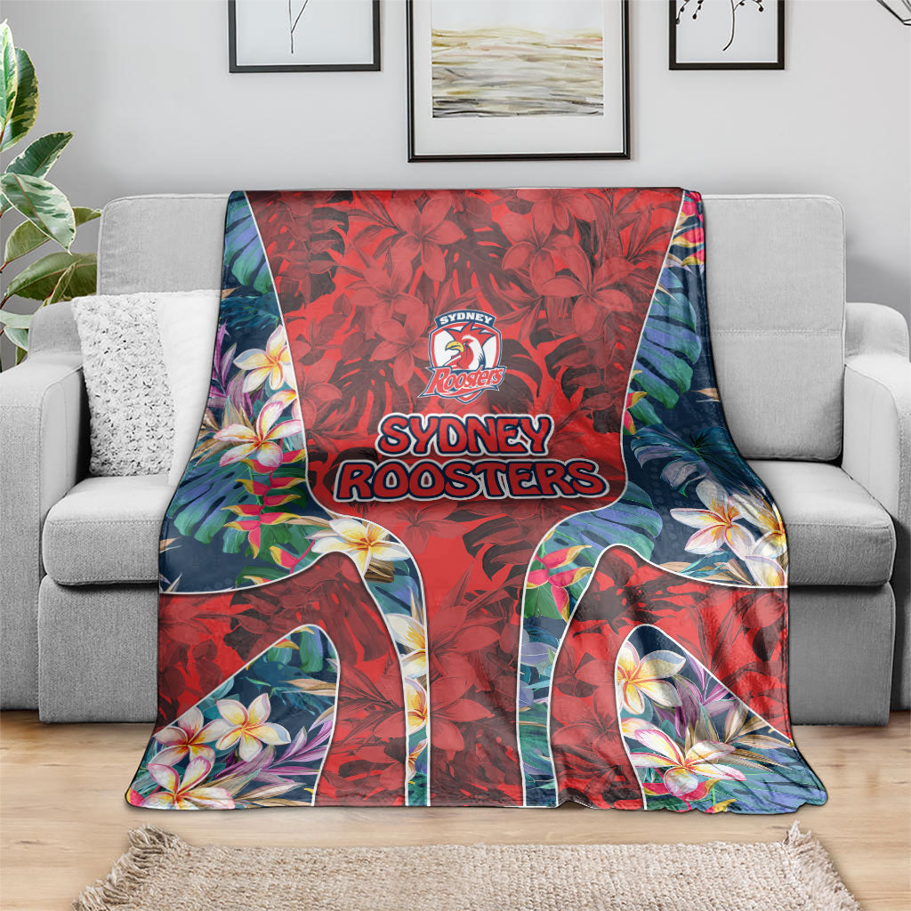 Sydney Roosters Blanket Tropical Hibiscus Floral Pattern With Red And Blue Accents