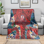 Sydney Roosters Blanket Tropical Hibiscus Floral Pattern With Red And Blue Accents