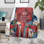 Sydney Roosters Blanket Tropical Hibiscus Floral Pattern With Red And Blue Accents