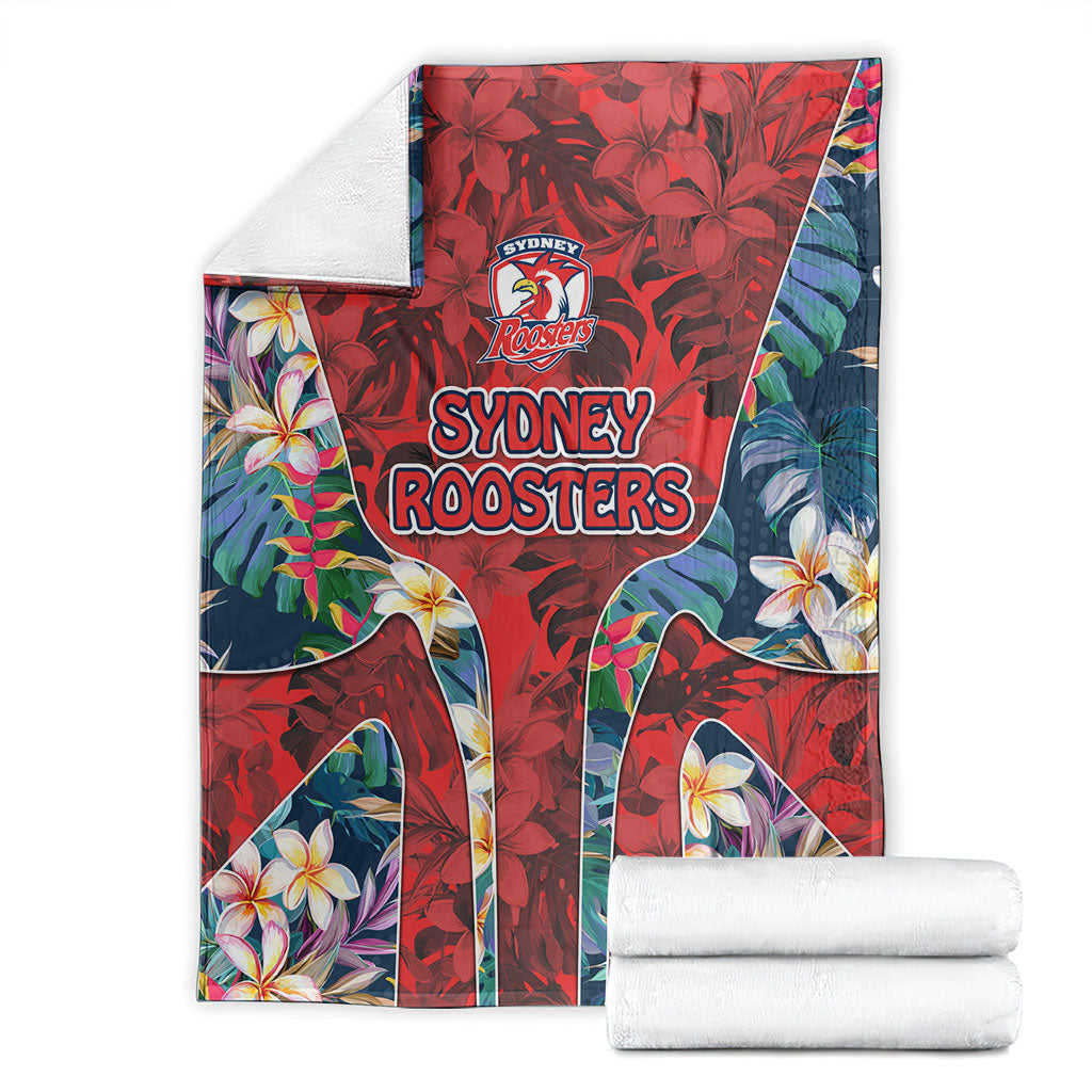 Sydney Roosters Blanket Tropical Hibiscus Floral Pattern With Red And Blue Accents