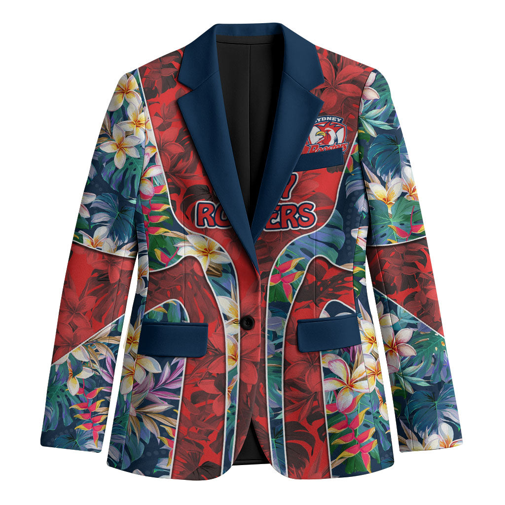 Sydney Roosters Blazer Tropical Hibiscus Floral Pattern With Red And Blue Accents