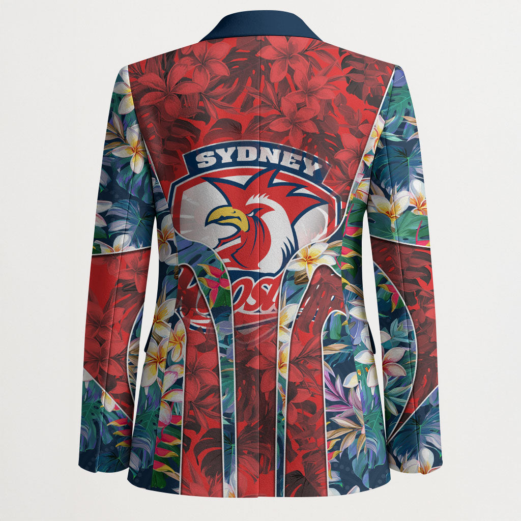 Sydney Roosters Blazer Tropical Hibiscus Floral Pattern With Red And Blue Accents