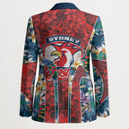Sydney Roosters Blazer Tropical Hibiscus Floral Pattern With Red And Blue Accents