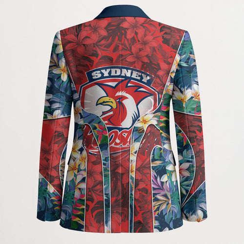 Sydney Roosters Blazer Tropical Hibiscus Floral Pattern With Red And Blue Accents