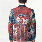 Sydney Roosters Blazer Tropical Hibiscus Floral Pattern With Red And Blue Accents
