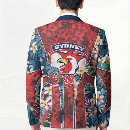 Sydney Roosters Blazer Tropical Hibiscus Floral Pattern With Red And Blue Accents