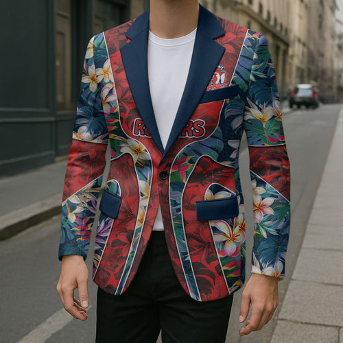 Sydney Roosters Blazer Tropical Hibiscus Floral Pattern With Red And Blue Accents