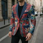 Sydney Roosters Blazer Tropical Hibiscus Floral Pattern With Red And Blue Accents