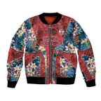 Sydney Roosters Bomber Jacket Tropical Hibiscus Floral Pattern With Red And Blue Accents