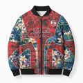 Sydney Roosters Bomber Puffer Jacket Tropical Hibiscus Floral Pattern With Red And Blue Accents