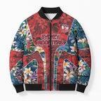 Sydney Roosters Bomber Puffer Jacket Tropical Hibiscus Floral Pattern With Red And Blue Accents