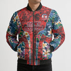 Sydney Roosters Bomber Puffer Jacket Tropical Hibiscus Floral Pattern With Red And Blue Accents