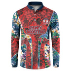 Sydney Roosters Button Sweatshirt Tropical Hibiscus Floral Pattern With Red And Blue Accents