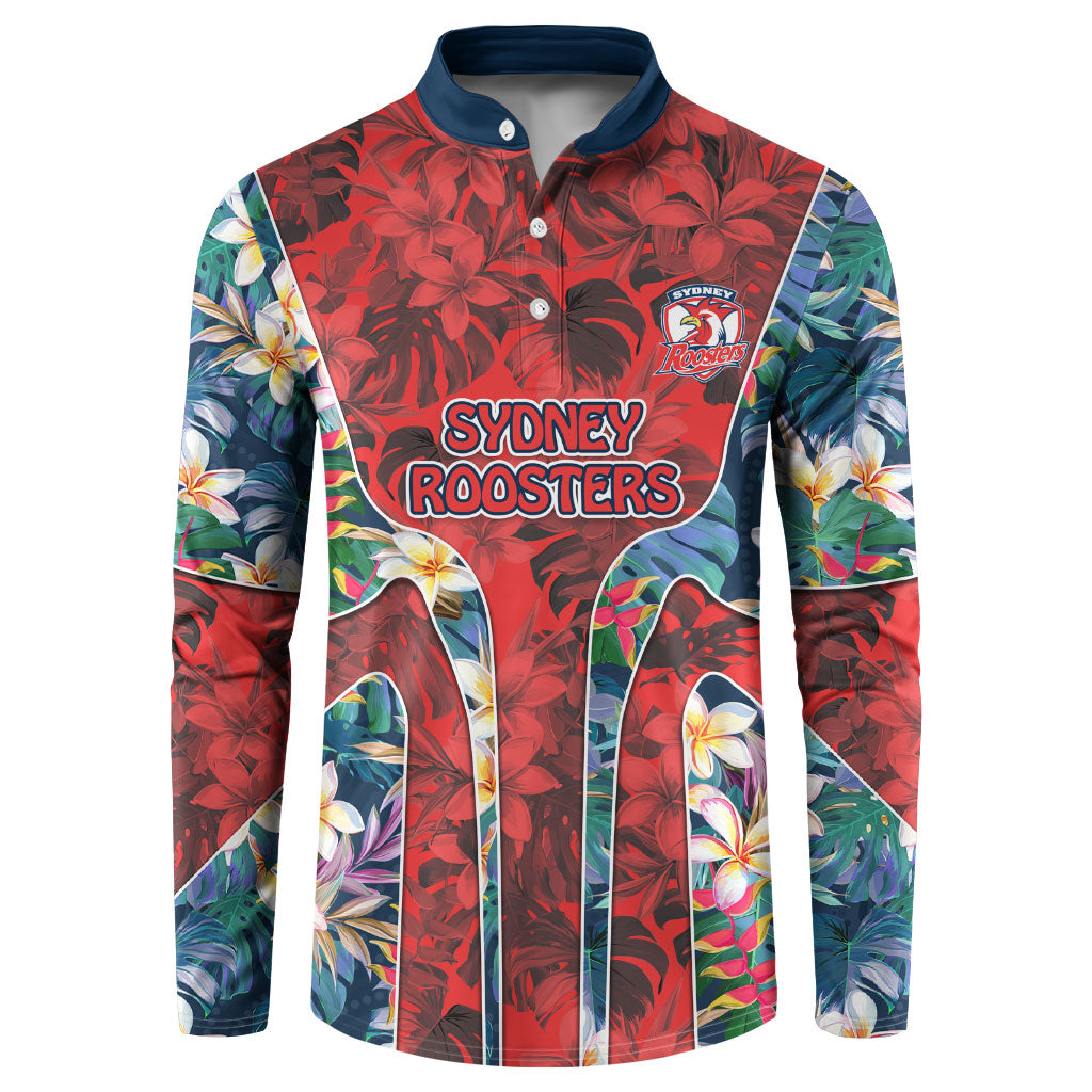 Sydney Roosters Button Sweatshirt Tropical Hibiscus Floral Pattern With Red And Blue Accents