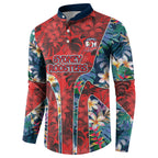 Sydney Roosters Button Sweatshirt Tropical Hibiscus Floral Pattern With Red And Blue Accents