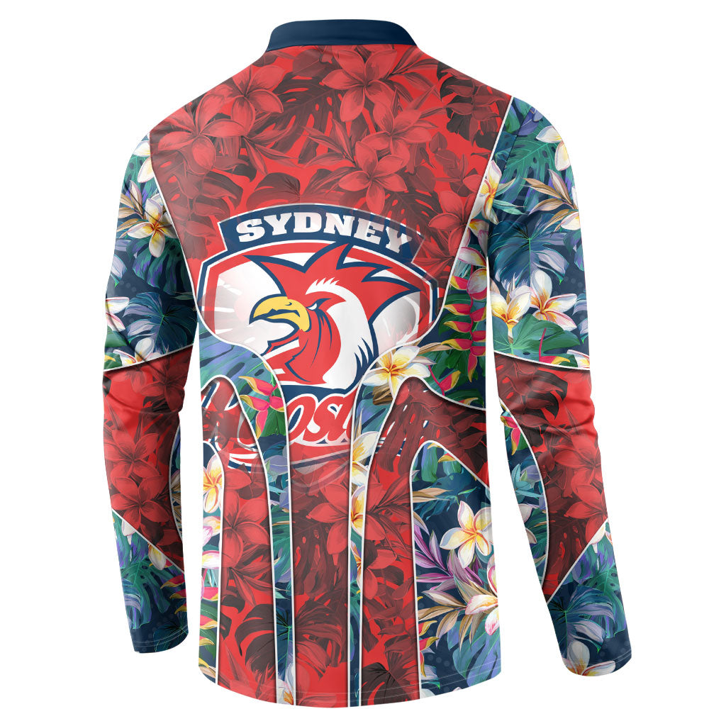 Sydney Roosters Button Sweatshirt Tropical Hibiscus Floral Pattern With Red And Blue Accents