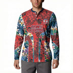 Sydney Roosters Button Sweatshirt Tropical Hibiscus Floral Pattern With Red And Blue Accents