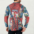 Sydney Roosters Button Sweatshirt Tropical Hibiscus Floral Pattern With Red And Blue Accents