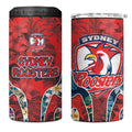 Sydney Roosters 4 in 1 Can Cooler Tumbler Tropical Hibiscus Floral Pattern With Red And Blue Accents