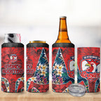Sydney Roosters 4 in 1 Can Cooler Tumbler Tropical Hibiscus Floral Pattern With Red And Blue Accents