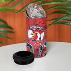 Sydney Roosters 4 in 1 Can Cooler Tumbler Tropical Hibiscus Floral Pattern With Red And Blue Accents