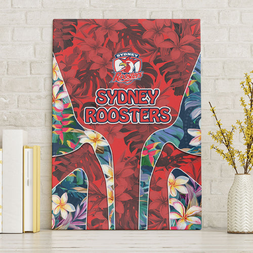 Sydney Roosters Canvas Wall Art Tropical Hibiscus Floral Pattern With Red And Blue Accents