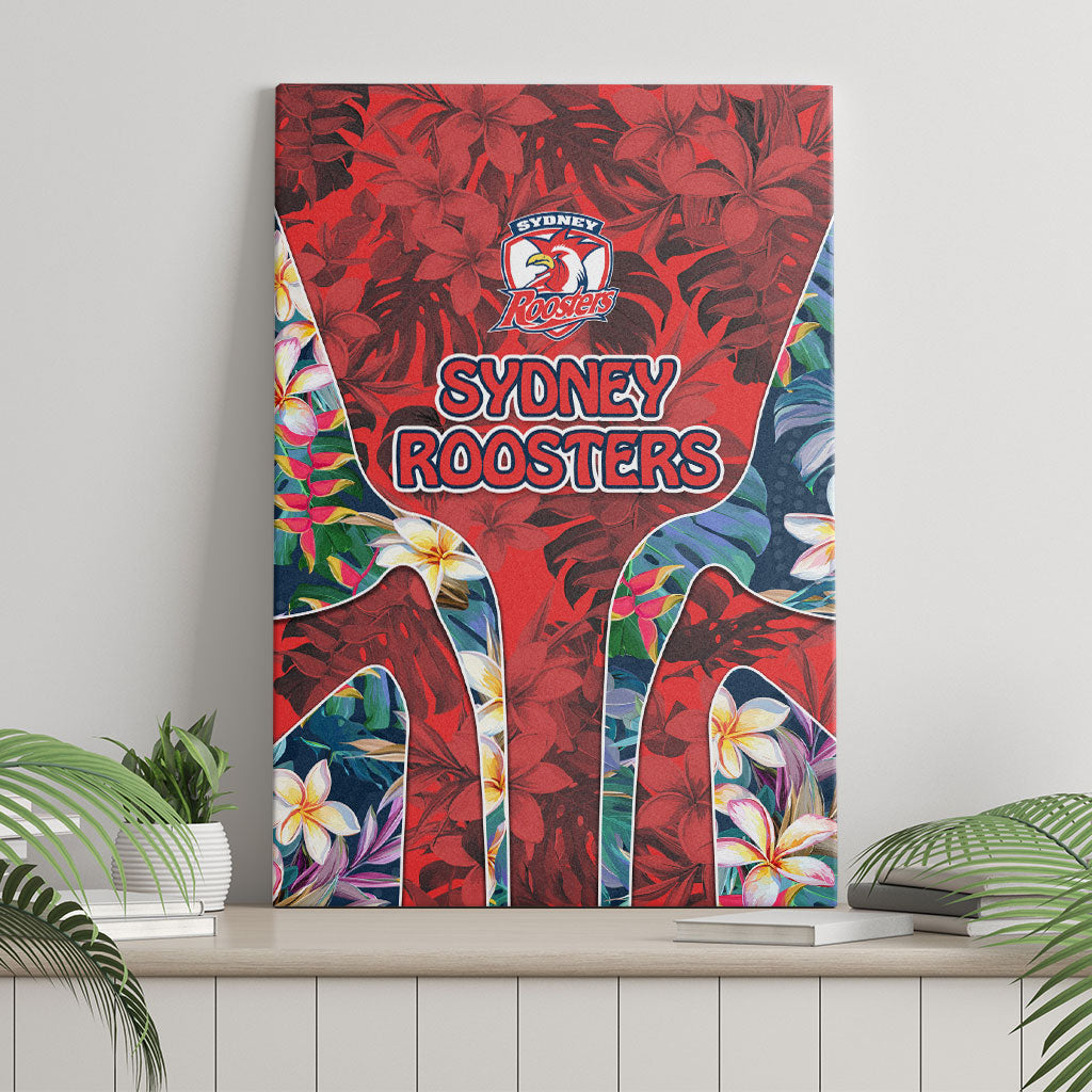 Sydney Roosters Canvas Wall Art Tropical Hibiscus Floral Pattern With Red And Blue Accents