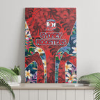 Sydney Roosters Canvas Wall Art Tropical Hibiscus Floral Pattern With Red And Blue Accents