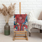 Sydney Roosters Canvas Wall Art Tropical Hibiscus Floral Pattern With Red And Blue Accents