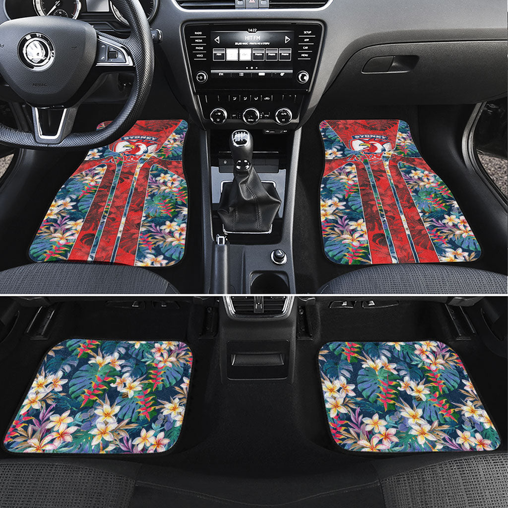 Sydney Roosters Car Mats Tropical Hibiscus Floral Pattern With Red And Blue Accents