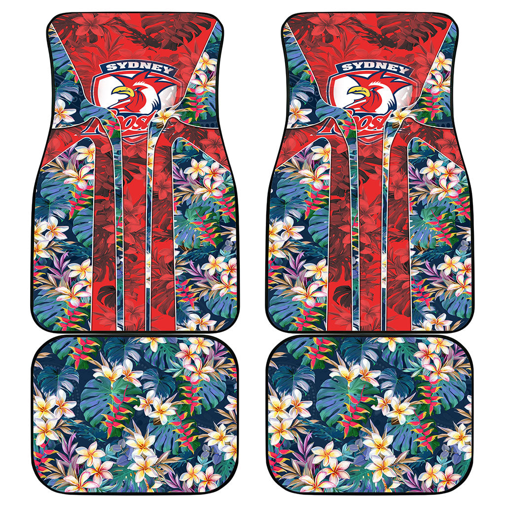 Sydney Roosters Car Mats Tropical Hibiscus Floral Pattern With Red And Blue Accents