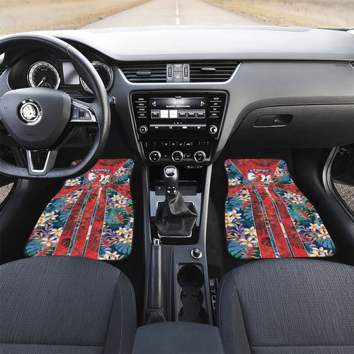 Sydney Roosters Car Mats Tropical Hibiscus Floral Pattern With Red And Blue Accents