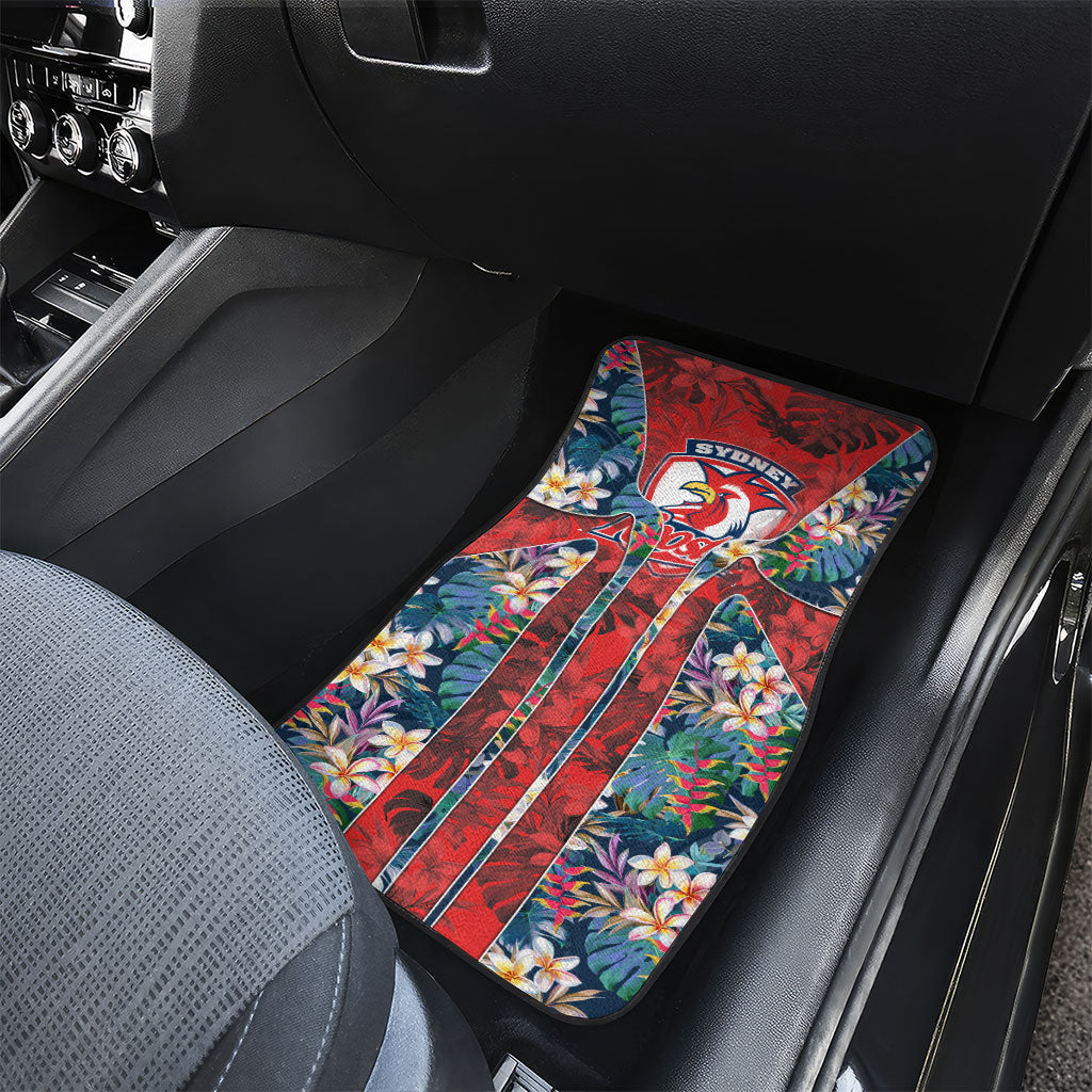 Sydney Roosters Car Mats Tropical Hibiscus Floral Pattern With Red And Blue Accents