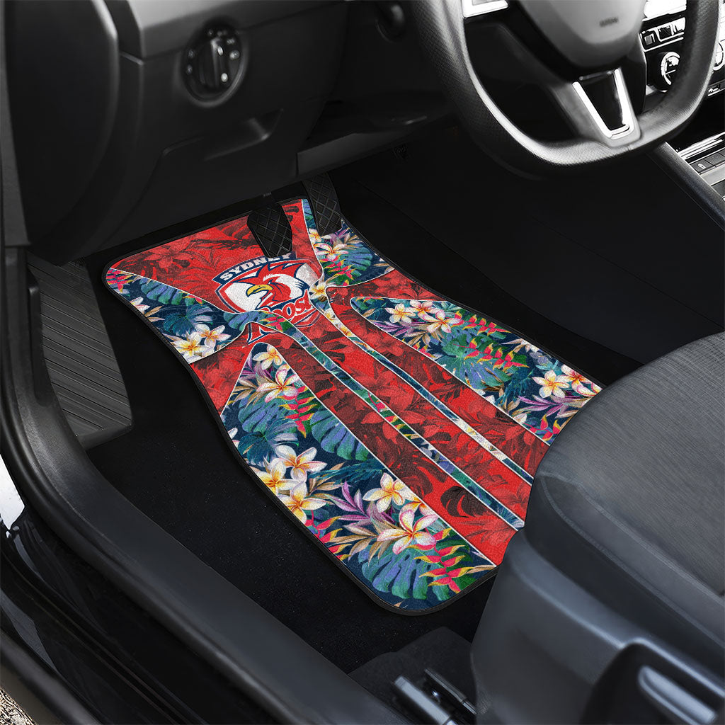 Sydney Roosters Car Mats Tropical Hibiscus Floral Pattern With Red And Blue Accents