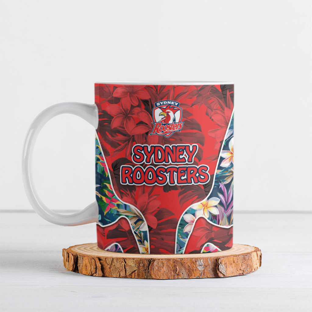 Sydney Roosters Ceramic Mug Tropical Hibiscus Floral Pattern With Red And Blue Accents