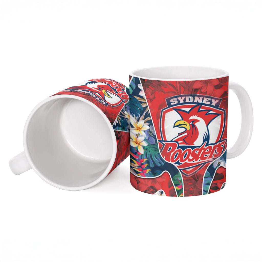 Sydney Roosters Ceramic Mug Tropical Hibiscus Floral Pattern With Red And Blue Accents