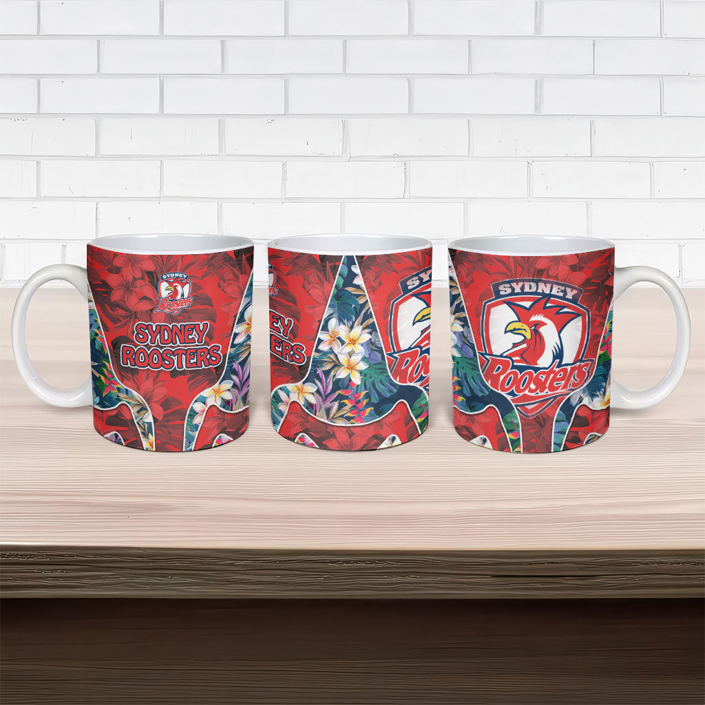 Sydney Roosters Ceramic Mug Tropical Hibiscus Floral Pattern With Red And Blue Accents