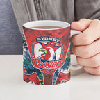 Sydney Roosters Ceramic Mug Tropical Hibiscus Floral Pattern With Red And Blue Accents