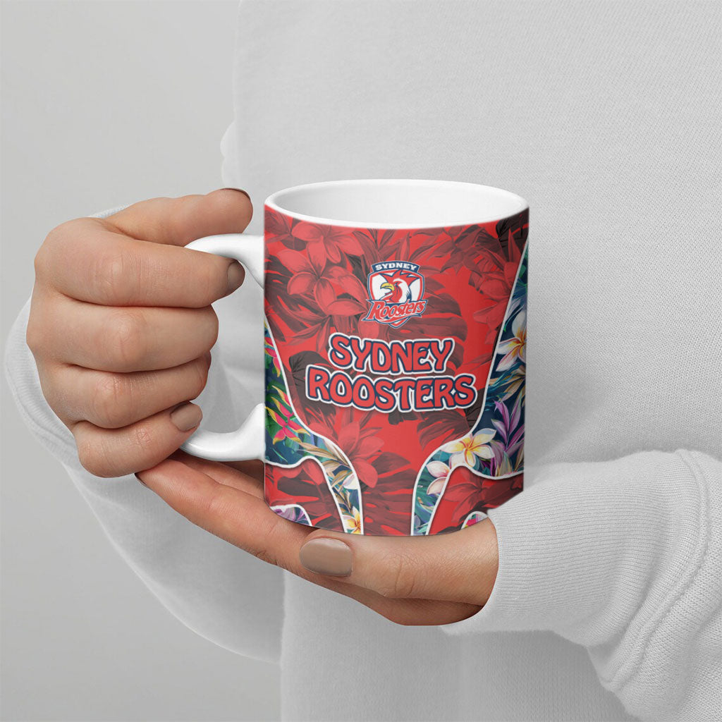 Sydney Roosters Ceramic Mug Tropical Hibiscus Floral Pattern With Red And Blue Accents
