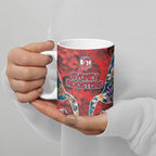 Sydney Roosters Ceramic Mug Tropical Hibiscus Floral Pattern With Red And Blue Accents