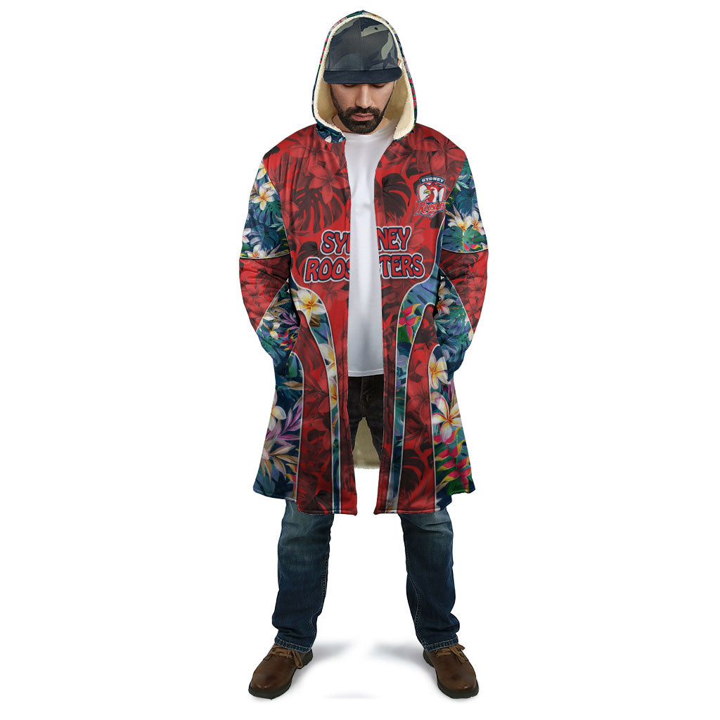Sydney Roosters Cloak Tropical Hibiscus Floral Pattern With Red And Blue Accents