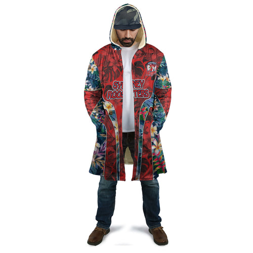 Sydney Roosters Cloak Tropical Hibiscus Floral Pattern With Red And Blue Accents