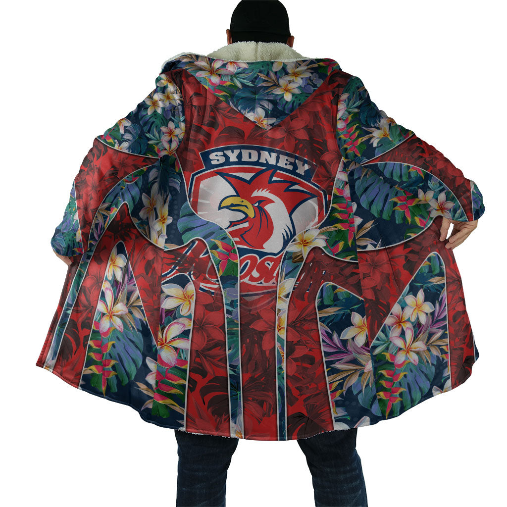 Sydney Roosters Cloak Tropical Hibiscus Floral Pattern With Red And Blue Accents