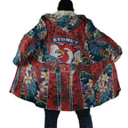 Sydney Roosters Cloak Tropical Hibiscus Floral Pattern With Red And Blue Accents