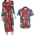 Sydney Roosters Couples Matching Long Sleeve Bodycon Dress and Hawaiian Shirt Tropical Hibiscus Floral Pattern With Red And Blue Accents