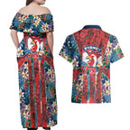 Sydney Roosters Couples Matching Off Shoulder Maxi Dress and Hawaiian Shirt Tropical Hibiscus Floral Pattern With Red And Blue Accents